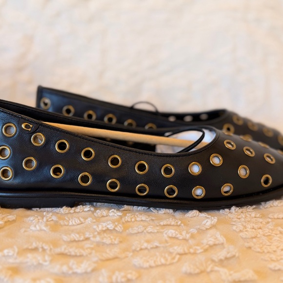 Coach Black Flats with Gold Accents - Picture 2 of 9